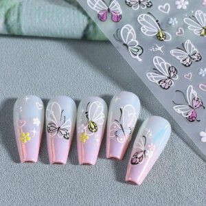 2 pièces Autocollants d'art pour ongles décalques 5D gaufrés à motifs de fleurs bleues. Designs d'art pour ongles avec fleurs dégradées, motifs de vignes et texture de pétales. Feuilles de recouvrement complet pour décoration des ongles. Accessoires de manucure.