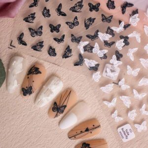 1 pièce d'autocollant d'art pour ongles avec relief/relief 3D de papillon, noir et blanc, spécial pour les ongles à clipser. Autocollant d'art pour ongles avec coquillage aurora et nœud, convient pour une utilisation DIY par les femmes et les filles