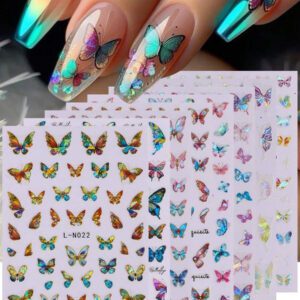 2 pièces Autocollants d'art pour ongles décalques 5D gaufrés à motifs de fleurs bleues. Designs d'art pour ongles avec fleurs dégradées, motifs de vignes et texture de pétales. Feuilles de recouvrement complet pour décoration des ongles. Accessoires de manucure.