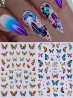 2 pièces Autocollants d'art pour ongles décalques 5D gaufrés à motifs de fleurs bleues. Designs d'art pour ongles avec fleurs dégradées, motifs de vignes et texture de pétales. Feuilles de recouvrement complet pour décoration des ongles. Accessoires de manucure. – Image 32