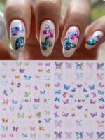 2 pièces Autocollants d'art pour ongles décalques 5D gaufrés à motifs de fleurs bleues. Designs d'art pour ongles avec fleurs dégradées, motifs de vignes et texture de pétales. Feuilles de recouvrement complet pour décoration des ongles. Accessoires de manucure. – Image 33
