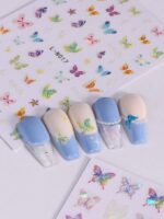 2 pièces Autocollants d'art pour ongles décalques 5D gaufrés à motifs de fleurs bleues. Designs d'art pour ongles avec fleurs dégradées, motifs de vignes et texture de pétales. Feuilles de recouvrement complet pour décoration des ongles. Accessoires de manucure. – Image 39