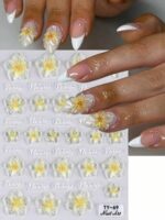 1 pièce Autocollants d'ongles avec fleurs de Sakura et d'hibiscus jaunes en relief, pétales élégants, transferts fleuris pour l'été, autocollants adhésifs de manucure, accessoires de décoration de manucure DIY, outils pour salon de manucure