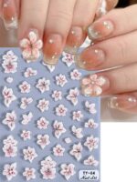 1 pièce Autocollants d'ongles avec fleurs de Sakura et d'hibiscus jaunes en relief, pétales élégants, transferts fleuris pour l'été, autocollants adhésifs de manucure, accessoires de décoration de manucure DIY, outils pour salon de manucure – Image 6