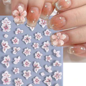 1 pièce Autocollants d'ongles avec fleurs de Sakura et d'hibiscus jaunes en relief, pétales élégants, transferts fleuris pour l'été, autocollants adhésifs de manucure, accessoires de décoration de manucure DIY, outils pour salon de manucure