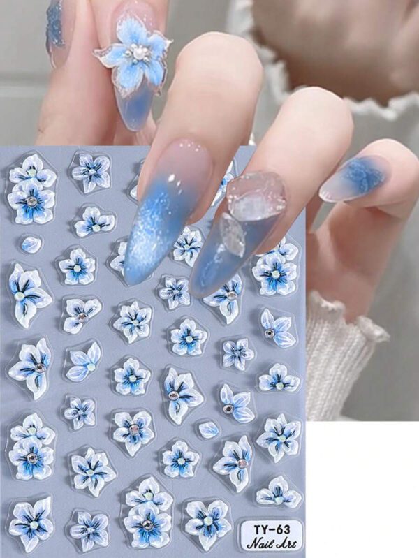 1 pièce Autocollants d'ongles avec fleurs de Sakura et d'hibiscus jaunes en relief, pétales élégants, transferts fleuris pour l'été, autocollants adhésifs de manucure, accessoires de décoration de manucure DIY, outils pour salon de manucure – Image 7