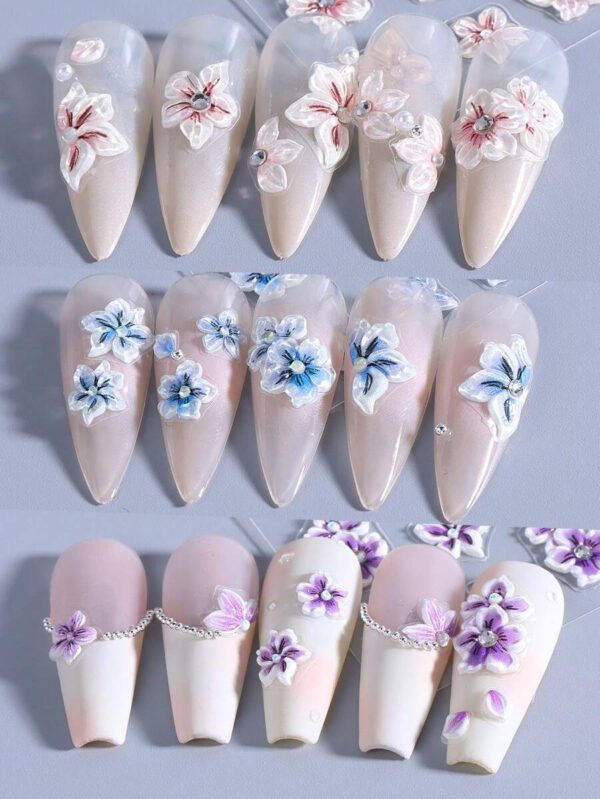 1 pièce Autocollants d'ongles avec fleurs de Sakura et d'hibiscus jaunes en relief, pétales élégants, transferts fleuris pour l'été, autocollants adhésifs de manucure, accessoires de décoration de manucure DIY, outils pour salon de manucure – Image 9