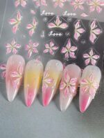 1 pièce Autocollants d'ongles avec fleurs de Sakura et d'hibiscus jaunes en relief, pétales élégants, transferts fleuris pour l'été, autocollants adhésifs de manucure, accessoires de décoration de manucure DIY, outils pour salon de manucure – Image 10