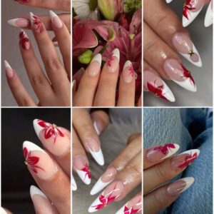 2 pièces Autocollants d'ongles 3D à pétales de fleurs rose vif et rouge, motifs à vignes de fleurs chics pour Nail Art 3D, accessoires pour manucure, designs adhésifs 3D pour vacances d'été à la plage, décoration pour Nail Art
