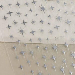 1/4 pièces Autocollants d'ongles avec explosion d'étoiles dorées au laser, décalcomanies d'art nail manucure française en métal, autocollants de décoration d'ongles en forme d'étoile à quatre branches avec dos adhésif