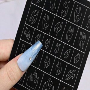 25 feuilles de pochoirs pour aérographe et autocollants pour ongles, 25 pièces de décalcomanies 3D pour ongles de printemps et d'été avec motifs de fleurs, lune, étoiles, cœur, papillon, ruban, nœud, croix française et design ajouré pour la décoration des ongles