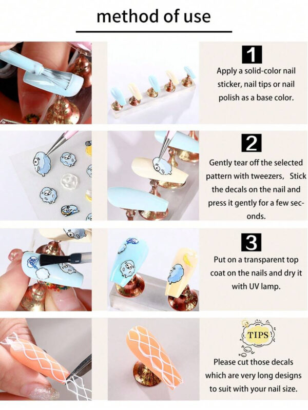 Beauty Sticker 3 feuilles/set d'autocollants pour ongles dégradés semi-transparents, décalcomanies pour ongles, conseils de manucure, décoration d'ongles à faire soi-même, adaptées aux femmes et aux filles – Image 15