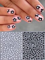 Autocollant d'ongle en 3D noir et blanc de fleur, charmante fleur en forme de pétale, mignon et à la mode, coulissant de style japonais et coréen, Art de manucure Y2K, conseils de décoration d'art d'ongle, autocollants d'ongle DIY