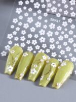 Autocollant d'ongle en 3D noir et blanc de fleur, charmante fleur en forme de pétale, mignon et à la mode, coulissant de style japonais et coréen, Art de manucure Y2K, conseils de décoration d'art d'ongle, autocollants d'ongle DIY – Image 6