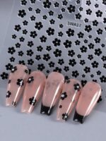 Autocollant d'ongle en 3D noir et blanc de fleur, charmante fleur en forme de pétale, mignon et à la mode, coulissant de style japonais et coréen, Art de manucure Y2K, conseils de décoration d'art d'ongle, autocollants d'ongle DIY – Image 7
