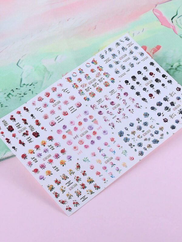 1 pièce 12 designs d'autocollants de transfert d'eau pour ongles avec des cœur roses, gâteau, cœur sucrés. Décalcomanies DIY pour la Saint-Valentin, décoration pour manucure – Image 15