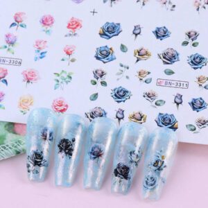 1 pièce 12 designs d'autocollants de transfert d'eau pour ongles avec des cœur roses, gâteau, cœur sucrés. Décalcomanies DIY pour la Saint-Valentin, décoration pour manucure
