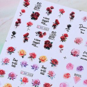 1 pièce 12 designs d'autocollants de transfert d'eau pour ongles avec des cœur roses, gâteau, cœur sucrés. Décalcomanies DIY pour la Saint-Valentin, décoration pour manucure