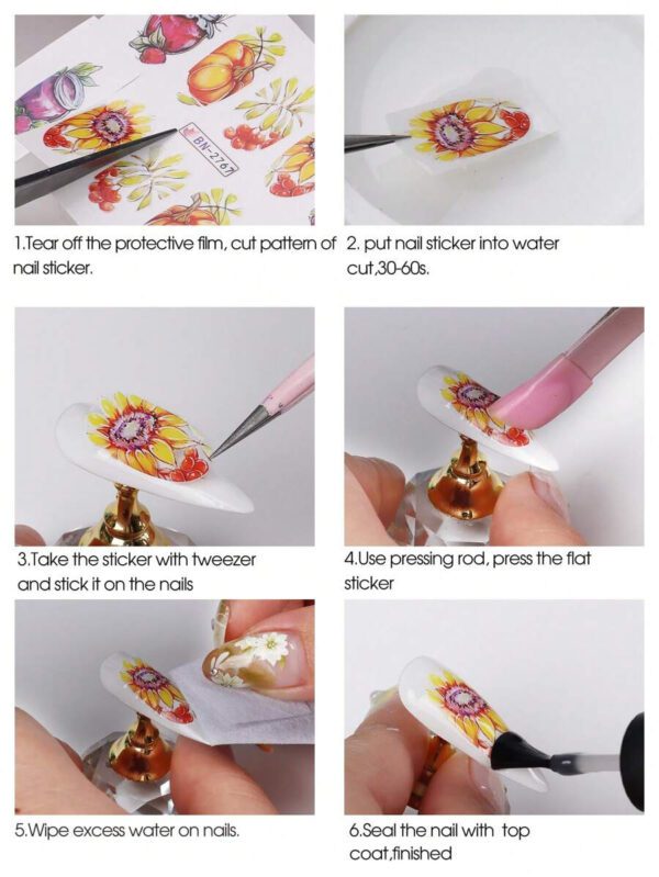 1 pièce 12 designs d'autocollants de transfert d'eau pour ongles avec des cœur roses, gâteau, cœur sucrés. Décalcomanies DIY pour la Saint-Valentin, décoration pour manucure – Image 21