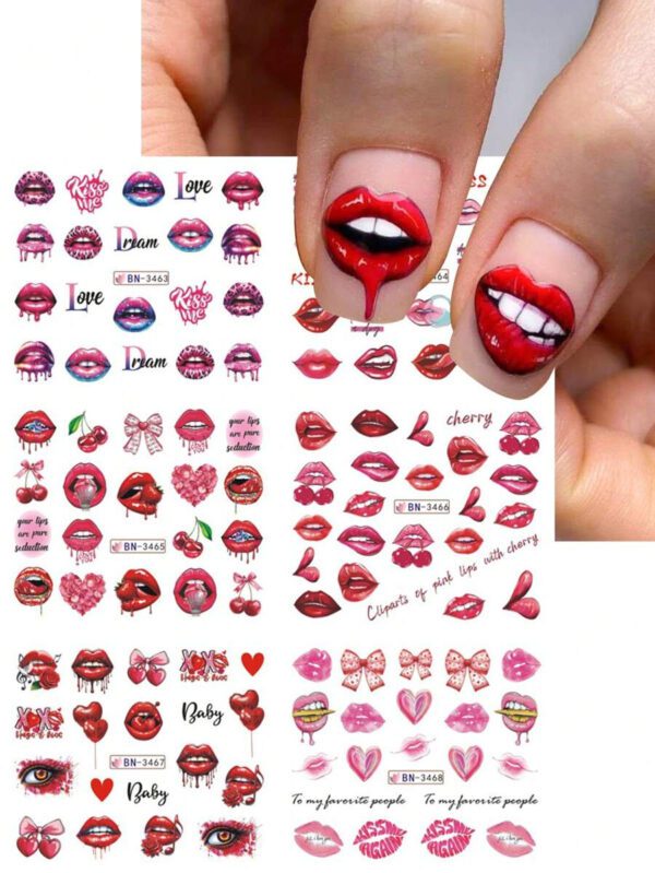 1 pièce 12 designs d'autocollants de transfert d'eau pour ongles avec des cœur roses, gâteau, cœur sucrés. Décalcomanies DIY pour la Saint-Valentin, décoration pour manucure – Image 24