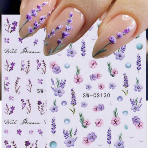 2 pièces Autocollants d'art pour ongles avec designs de fleurs 3D printemps rose et jaune, feuilles, lignes dorées géométriques. Décalcomanies 3D autoadhésives pour la manucure, fournitures pour les femmes et les filles