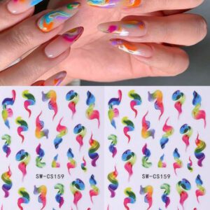 2 pièces Autocollants d'art pour ongles avec designs de fleurs 3D printemps rose et jaune, feuilles, lignes dorées géométriques. Décalcomanies 3D autoadhésives pour la manucure, fournitures pour les femmes et les filles