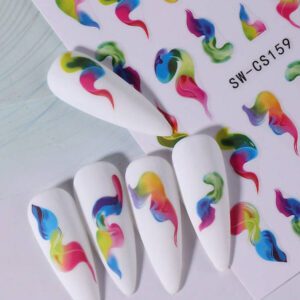 2 pièces Autocollants d'art pour ongles avec designs de fleurs 3D printemps rose et jaune, feuilles, lignes dorées géométriques. Décalcomanies 3D autoadhésives pour la manucure, fournitures pour les femmes et les filles