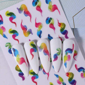 2 pièces Autocollants d'art pour ongles avec designs de fleurs 3D printemps rose et jaune, feuilles, lignes dorées géométriques. Décalcomanies 3D autoadhésives pour la manucure, fournitures pour les femmes et les filles