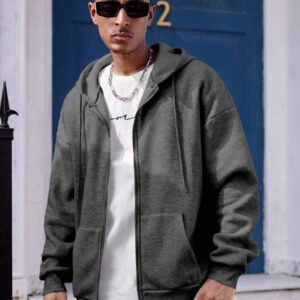 Manfinity Dauomo sweat-shirt à capuche unicolore décontracté pour homme, sweat-shirt zippé