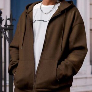 Manfinity Dauomo sweat-shirt à capuche unicolore décontracté pour homme, sweat-shirt zippé