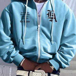 Manfinity Homme Sweat-shirt à capuche en molleton à cordon de serrage avec slogan imprimé, coupe ample pour hommes