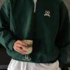 Manfinity Hypemode Sweatshirt zippé à demi-zip avec broderie de lettres, épaules tombantes, pour le tennis