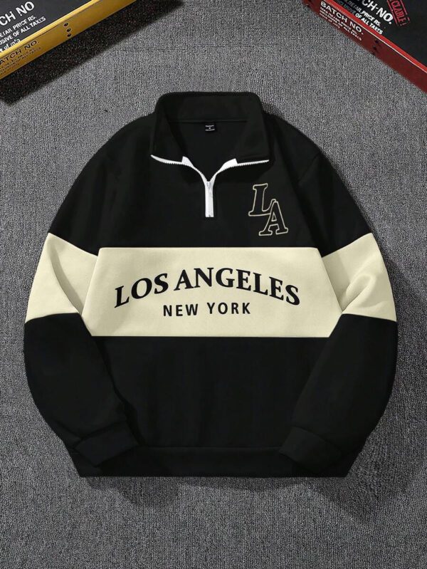 Manfinity Sporsity Sweat-shirt-shirt décontracté à manches longues, demi-zip et graphique lettrage pour hommes, pour l'automne – Image 10