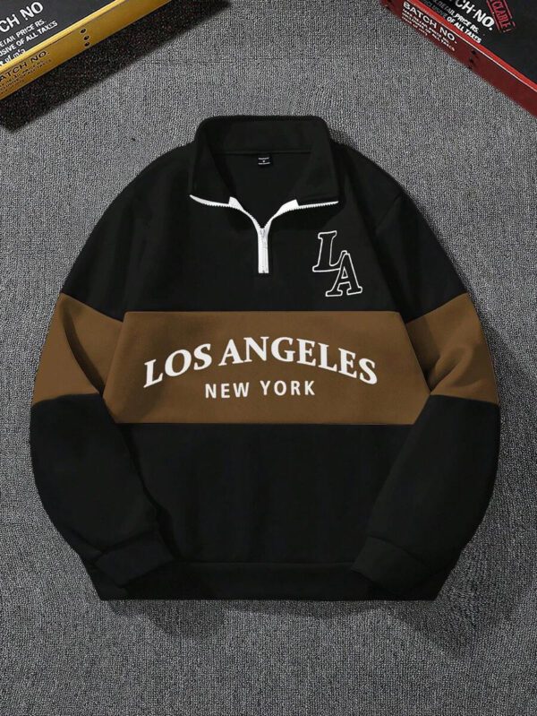 Manfinity Sporsity Sweat-shirt-shirt décontracté à manches longues, demi-zip et graphique lettrage pour hommes, pour l'automne – Image 17