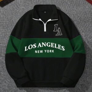 Manfinity Sporsity Sweat-shirt-shirt décontracté à manches longues, demi-zip et graphique lettrage pour hommes, pour l'automne