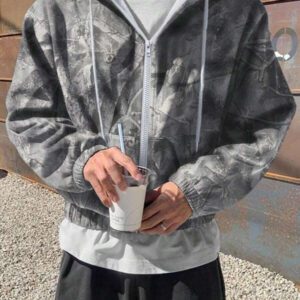 Manfinity sweat-shirt à capuche zippé décontracté avec imprimé de branche pour hommes