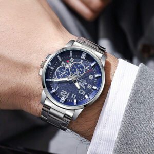Nouvelle montre à quartz à grand cadran en acier allié de mode décontractée pour hommes avec filtrage de la lumière bleue, pour le transfrontalier