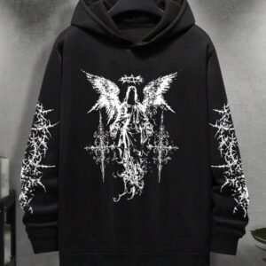 Manfinity Dauomo sweat-shirt à capuche thermique imprimé vintage pour hommes, style casual pour l'automne/l'hiver, style emo, style années 2000