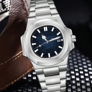 1 pièce Montre à quartz pour homme, avec bracelet argenté, style mode casual et affaires, cadran avec échelle et fonction calendrier, idéale pour le port quotidien ou en cadeau pour les vacances