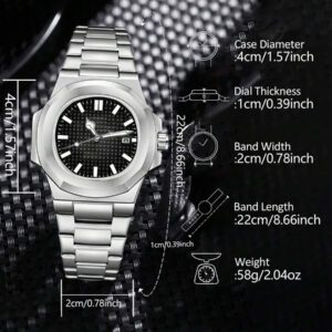 1 pièce Montre à quartz pour homme, avec bracelet argenté, style mode casual et affaires, cadran avec échelle et fonction calendrier, idéale pour le port quotidien ou en cadeau pour les vacances