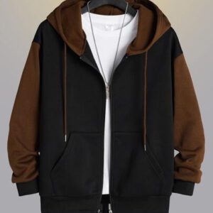 Manfinity Dauomo Homme Sweat-shirt à capuche à blocs de couleurs zippé à doublure thermique à cordon (sans t-shirt)