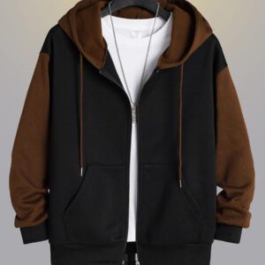 Manfinity Dauomo Homme Sweat-shirt à capuche à blocs de couleurs zippé à doublure thermique à cordon (sans t-shirt)