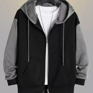 Manfinity Dauomo Homme Sweat-shirt à capuche à blocs de couleurs zippé à doublure thermique à cordon (sans t-shirt)