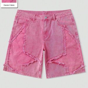 ROMWE MEN Street Life Short en jean ample pour hommes avec patchs en forme d'étoile et poches rapportées, pour l'école