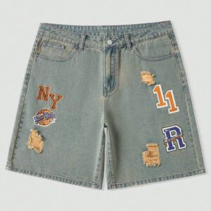 ROMWE MEN Street Life Short en denim déchiré avec graphique en coton pour homme, jorts scolaires