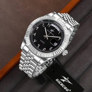 RICECGO 1 pièce Montre à quartz classique pour hommes RICECGO avec bracelet en acier et affichage de la date, convenant pour le port quotidien, les réunions d'affaires, de haute qualité et raffinée, excellent cadeau