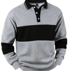 Manfinity Homme Sweat-shirt à manches longues à boutons et rayures pour hommes, col zippé, décontracté, couleurs contrastées, cadeau pour amis, maris, copains