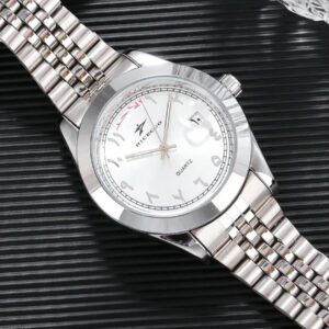 RICECGO 1 pièce Montre à quartz classique pour hommes RICECGO avec bracelet en acier et affichage de la date, convenant pour le port quotidien, les réunions d'affaires, de haute qualité et raffinée, excellent cadeau