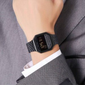 Skmei Montre numérique pour hommes Skmei 2350 avec bracelet en acier inoxydable, étanche jusqu'à 30 mètres, montre-bracelet de luxe dorée