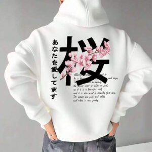 Sweat-shirt à capuche à cordon de serrage avec poche, manches longues, style japonais graphique, décontracté pour homme